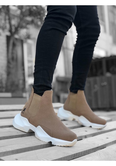 Ba0444 Bağcıksız Rahat Yüksek Taban Vizon Erkek Spor Yarım Bilek Bot Vizon