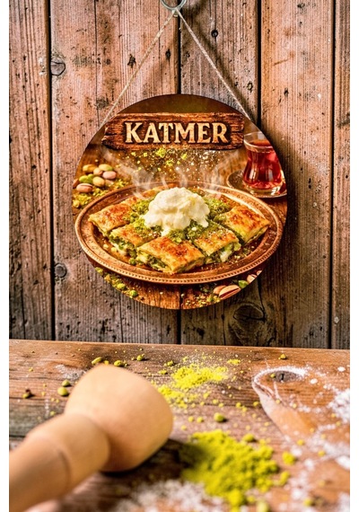 Katmer Tatlısı Görselli Ahşap İpli Kapı Duvar Süsü Tatlıcı Cafe Dekoru