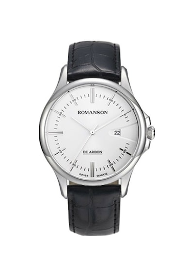 Romanson Cb5a10mmbwa1r2 Safir Cam Swiss Quartz Çelik Kasa Deri Kordon Gümüş Renk Takvimli Erkek Kol