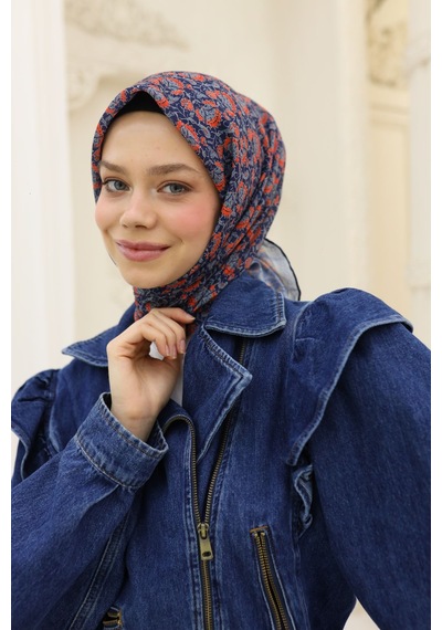 Silk Home Soft Eşarp 73077-04 Lacivert, Metalik Gri, Parlak Turuncu