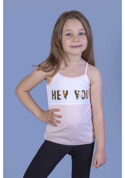 Toontoy Kids Toontoy Kız Çocuk Çevirmeli Pullu Hey You Baskılı Atlet Pudra