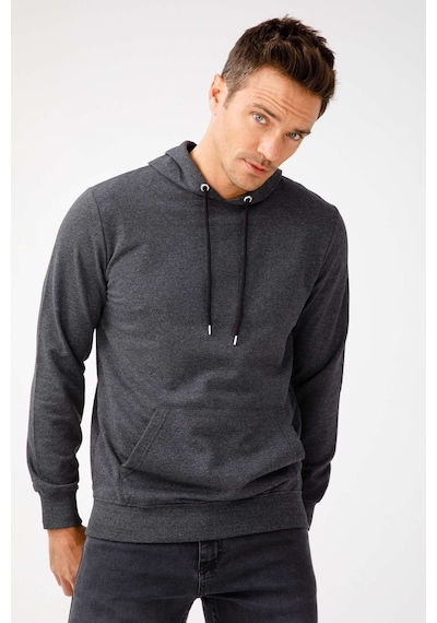 Igs İgs Erkek Antrasit Modernfıt / Ekstra Dar Kalıp Kapşonlu Fermuarsız Sweatshirt Antrasit