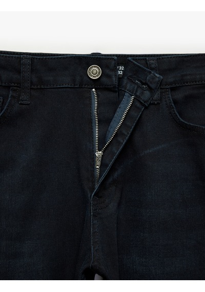 Koton Normal Bel Cepli Straight Fit Jean Pantolon - Mark Jean Koyu İndigo 7wam40372nd