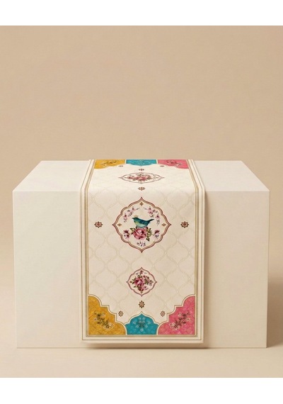 Kuş Ve Çiçek Desenli 45x140cm Masa Runnerı Çok Renkli