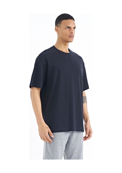 Tommylife Tommy Life Lacivert Kol Arma Detaylı Basic Oversize Erkek T-shirt - 88193 Lacivert