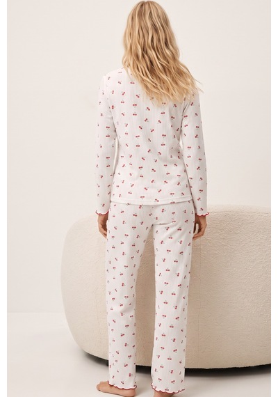 Siyah İnci Yumuşak Tuşe Kışlık Fitilli Pamuklu Örme Düğmeli Hırka Pijama Takım 8073 Kiraz Siyah İnci Yumuşak Tuşe Kışlık Fitilli Pamuklu Örme Düğmeli Hırka Pijama Takım 8073 Kiraz