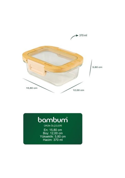 Bambum Moira - Cam Kapaklı Kilitli Cam Saklama Kabı 370 Ml Bambu