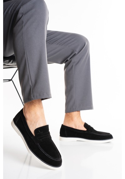 Fame Step Hakiki Deri Erkek Loafer Ayakkabı Süet Günlük Rahat Casual Mokasen Siena siyah