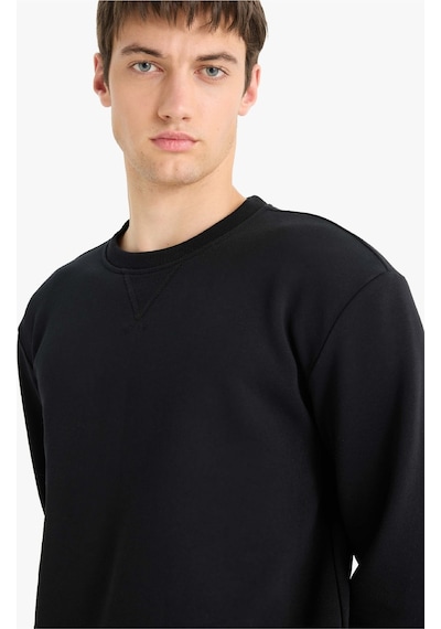 Defacto Regular Fit Bisiklet Yaka Pamuklu Basic Düz Sweatshirt T3777AZ23AUBK81 Siyah
