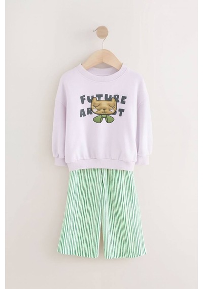 Kız Çocuk Kabartma Aplike Baskı Detaylı Sweatshirt Yeşil Beyaz Çizgili Jogger Alt Üst Takım Çok Renkli Kız Çocuk Kabartma Aplike Baskı Detaylı Sweatshirt Yeşil Beyaz Çizgili Jogger Alt Üst Takım Çok Renkli