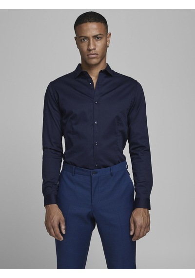 Jack & Jones Erkek Parma Premium Uzun Kollu Lacivert Gömlek-12097662 Lacivert