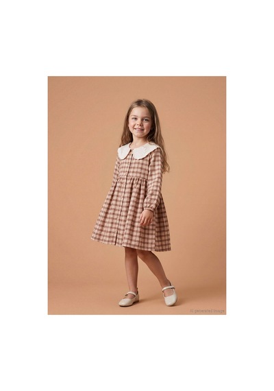 LC Waikiki Alıta Cıty Farkıyla Lcw Kids Bej Ekose Kız Çocuk Elbise Bej - 928242516 Bej