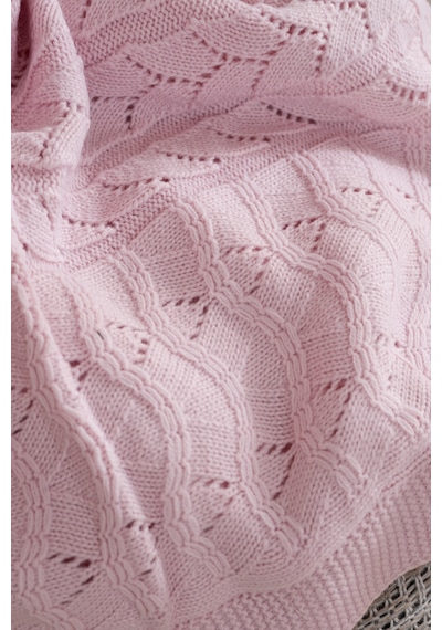 Toffy Toz Pembe Balık Sırtı Örgü Bebek Battaniyesi 100x100 Pembe