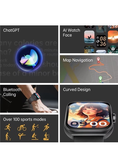 Geeroyoo JZR-GY Amoled 1.96" Nfc Bluetooth Görüşme 100+ Spor Modu Sağlık Uyku Takibi Sos Siyah Akıllı Saat (İthalatçı Garantili)