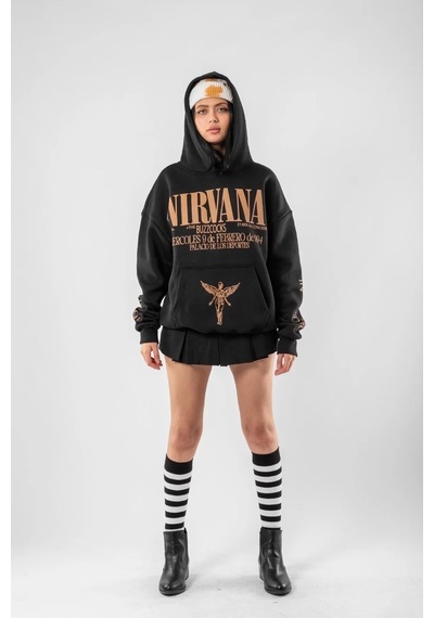 Startmore Nirvana Sırt Baskılı Unisex Oversize Beyaz Siyah