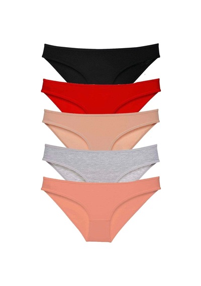 5 Adet Süper Eko Set Likralı Kadın Slip Külot Siyah Kırmızı Ten Gri Pudra Çok Renkli