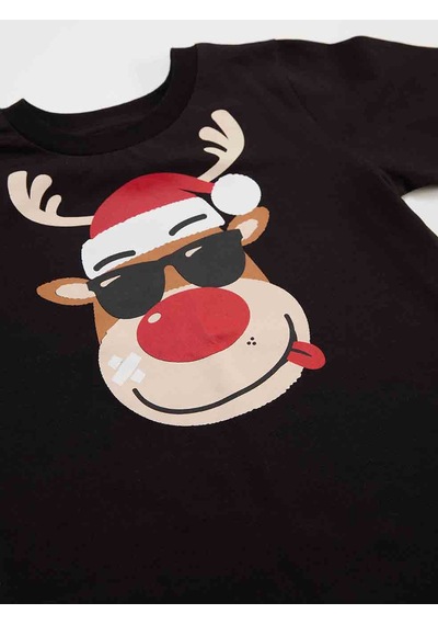 Denokids Yılbaşı Geyik Erkek Çocuk T-shirt Pantolon Takım Renkli Çok Renkli