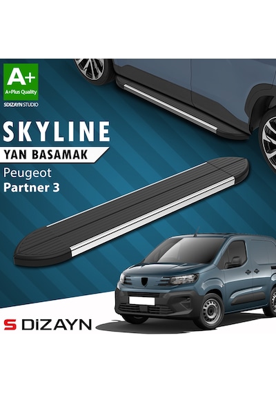 S-dizayn Peugeot Partner 3 Kısa Şase Skyline Krom Yan Basamak 203 Cm 2018 Üzeri A+ Kalite