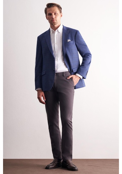 İmza Koyu Lacivert Mono Yaka Kareli Desen Esnek 4 Drop Comfort Fit Classic Ceket 1002255156 Koyu Lacivert