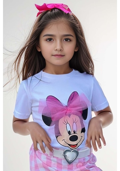 Riccotarz Kız Çocuk Minnie Baskı Ve Üzeri Tül Fiyonk Detaylı Tişört Ekose Desen Etekli Takım 001 Riccotarz Kız Çocuk Minnie Baskı Ve Üzeri Tül Fiyonk Detaylı Tişört Ekose Desen Etekli Takım 001