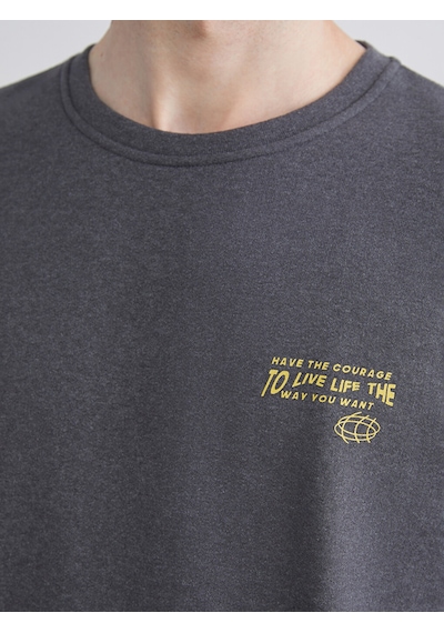 Lcw Eco Antrasit Bisiklet Yaka Baskılı Erkek Sweatshirt