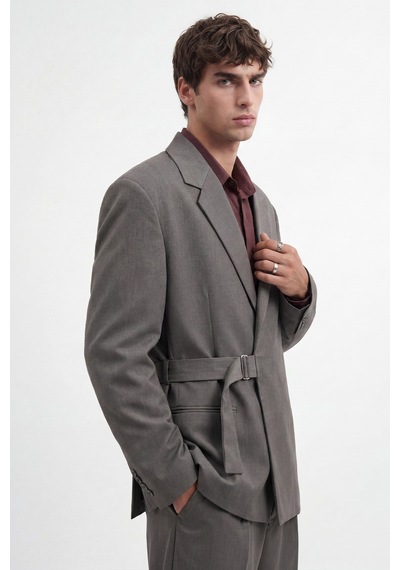 Antioch Relax Fit Kuşaklı Blazer Ceket Gri