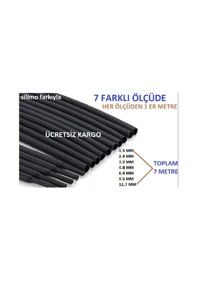 Izoleli Kablo Ucu Soketi Fiş Terminali Daralan Makaron 7 Li Set