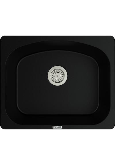 Polex Cristalüx Granit Evye P-OL60 Siyah Tezgah Altı Ve Tezgah Üstü Kare Mutfak Evyesi 60x49.5 CM