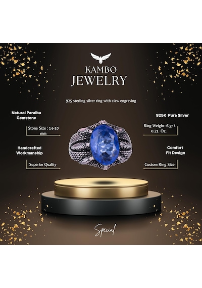 Sterling Gümüş Pençe Yüzük İle Oluşturulmuş Lacivert Paraiba Taşı Kova Burcu İçin El Yapımı Yüzük Gümüş