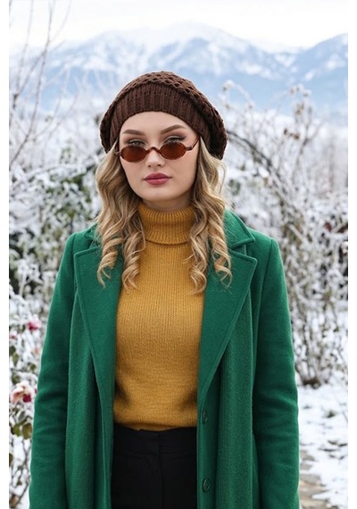 Ritagarcia Kadın Triko Örgü Ressam Bere Fransız Model Kışlık Bere Cappucino Kahverengi