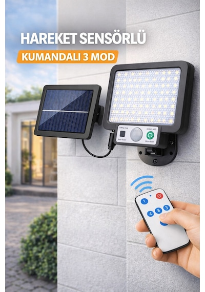 Solar Hareket Sensörlü Duvar Lambası 3 Modlu Led Bahçe Aydınlatma Dış Mekan Su Geçirmez Panel Siyah