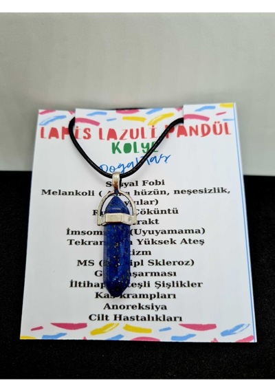 Sertifikalı Lapis Lazuli Doğal Taş Pandül Kolye Zincir Ve Ip Dahil Çok REnkli