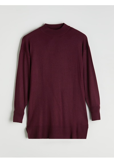 Lcw Modest Bordo Dik Yaka Kadın Triko Tunik
