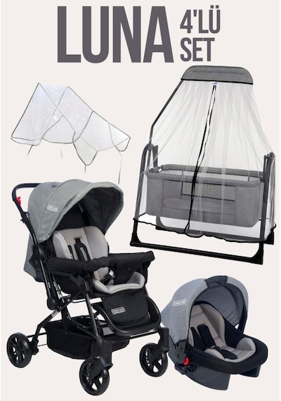 Tommy Baby Luna 4'lü Set Puset Beşik Yağmurluk ve Bebek Arabası