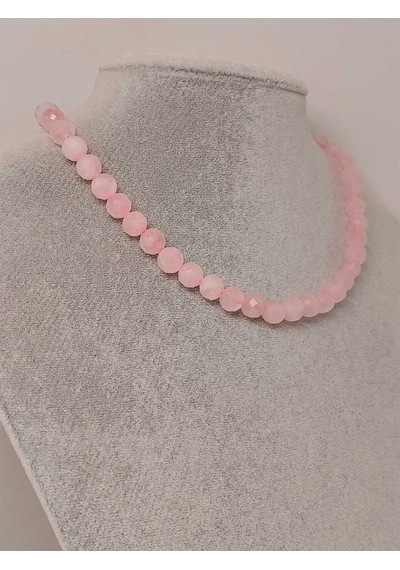Pembe Kuvars Taşı Faset Kesim Kolye 8mm Sabit Klipsli