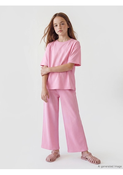 LC Waikiki Lcw Kids Pembe Bisiklet Yaka Kız Çocuk Tişört Ve Eşofman Altı