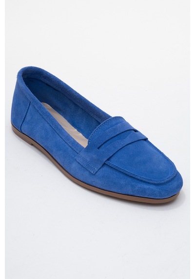 Luvishoes Luvi Shoes F02 Mavi Süet Hakiki Deri Kadın Loafer Ayakkabı Mavi