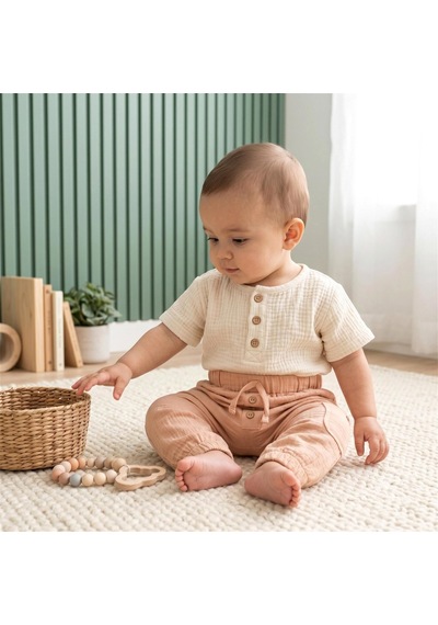 Tiffany Baby Kıds Tiffany Baby Bebek Lycra Theme Müslin Düğmeli Pantolon Bej 26006
