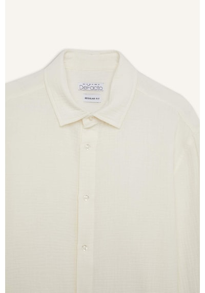 DeFacto %100 Pamuk Regular Fit Polo Yaka Müslin Uzun Kollu Beyaz Gömlek W7832AZ25SPWT60