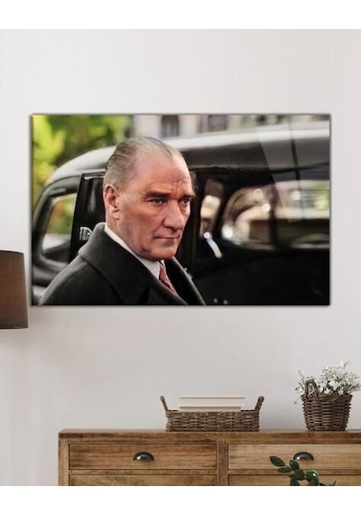Atatürk Cam Tablo Hediyelik Büyük Tablo Ev Ofis Dekoru