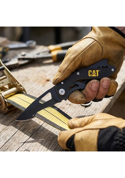 Cat Da980267 Kemer Askı Kancalı Şişe Açacaklı Katlanabilir 16cm Paslanmaz Çelik Siyah Kamp Çakısı