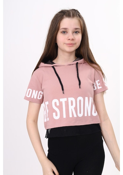 Toontoy Kids Toontoy Kız Çocuk Be Strong Baskılı Kapüşonlu Tişört Gülkurusu