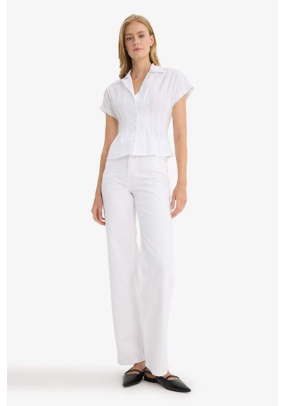 Defacto Fitted Ceket Yaka Poplin Kısa Kollu Gömlek F9335ax25auwt83 Beyaz