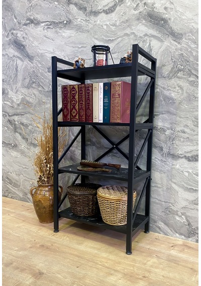 Demo Tanraf Mira Lüx Black 4 Raflı Kitaplık Dekoratif Raf 120X60 Cm. E