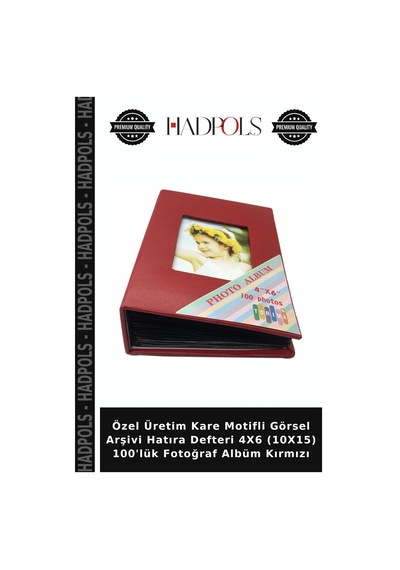 Özel Üretim Kare Motifli Görsel Arşivi Hatıra Defteri 4x6 10x15 100'lük Fotoğraf Albüm Kırmızı