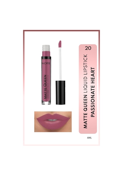 Note Cosmetique Matte Queen Lipstick Kalıcı Mat Likit Ruj - 20 Passionate Heart - Mor