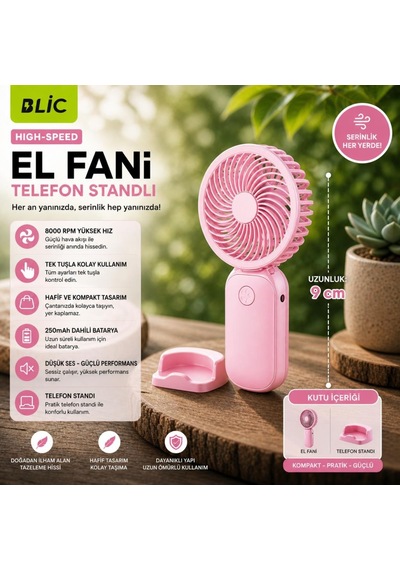 Kalemhane Mini El Fanı- 3 Kademeli Turbo Güç Siyah