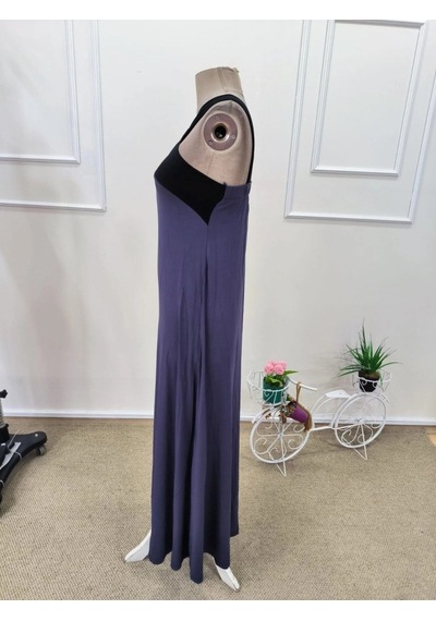 DefyModa Kadın Önden Çapraz Detaylı Iki Renkli Uzun Viskon Elbise Gri