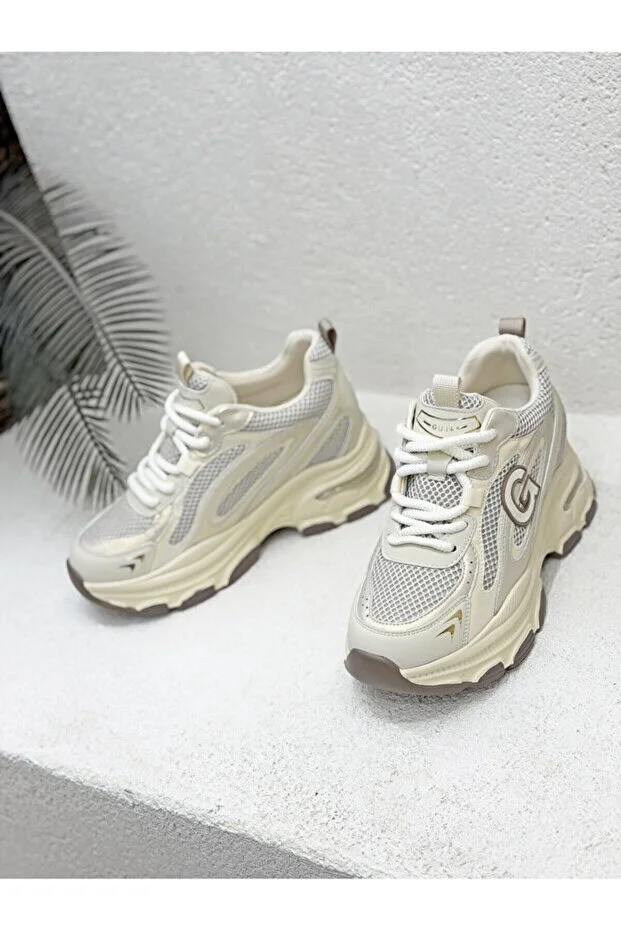 Guja 26y323 Kadın Kalın Taban Simli Sneaker Ayakkabı Bej
