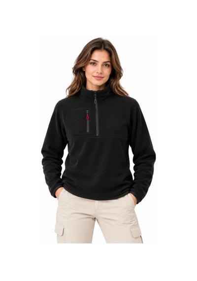Polar Dik Yaka Yarım Fermuarlı Fermuarlı Göğüs Cepli Regular Fit Kışlık Sweatshirt - Siyah